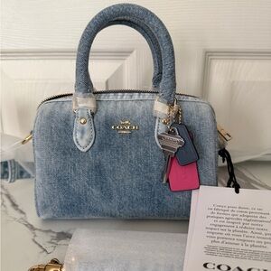 NWT COACH Mini Rowan in Loved Denim with Charms